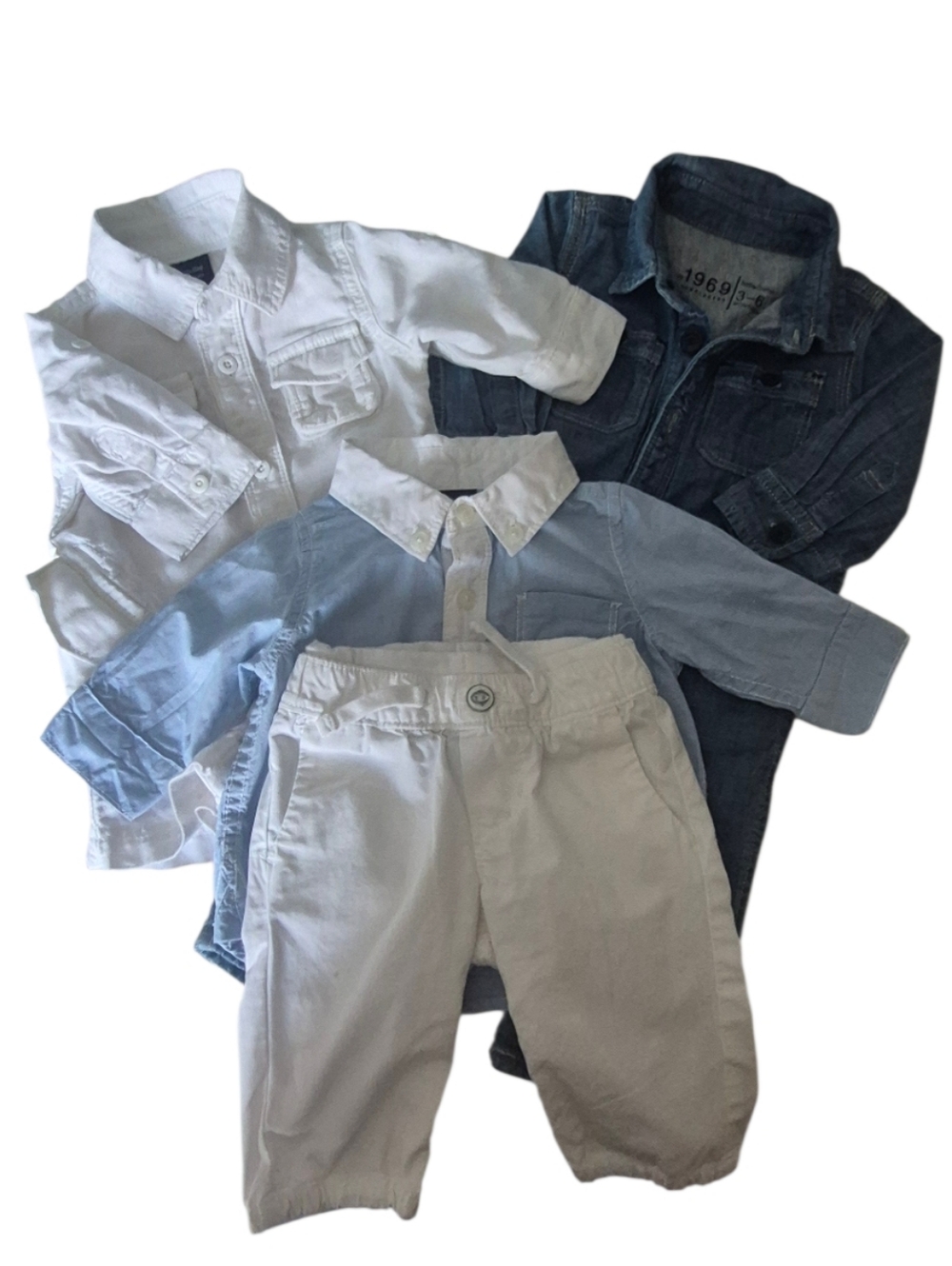 Baby GAP Kids Button-Up Shirt and Pants Set - White, Light Blue, Denim